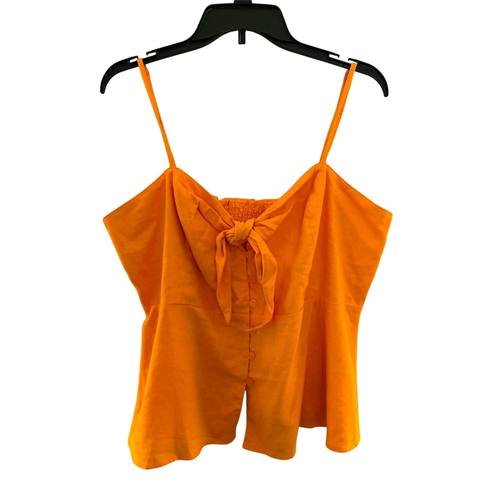 Sofia Jeans Peplum Top Womens L Orange Linen Blend Tie Front Cami Coastal‎ Boho